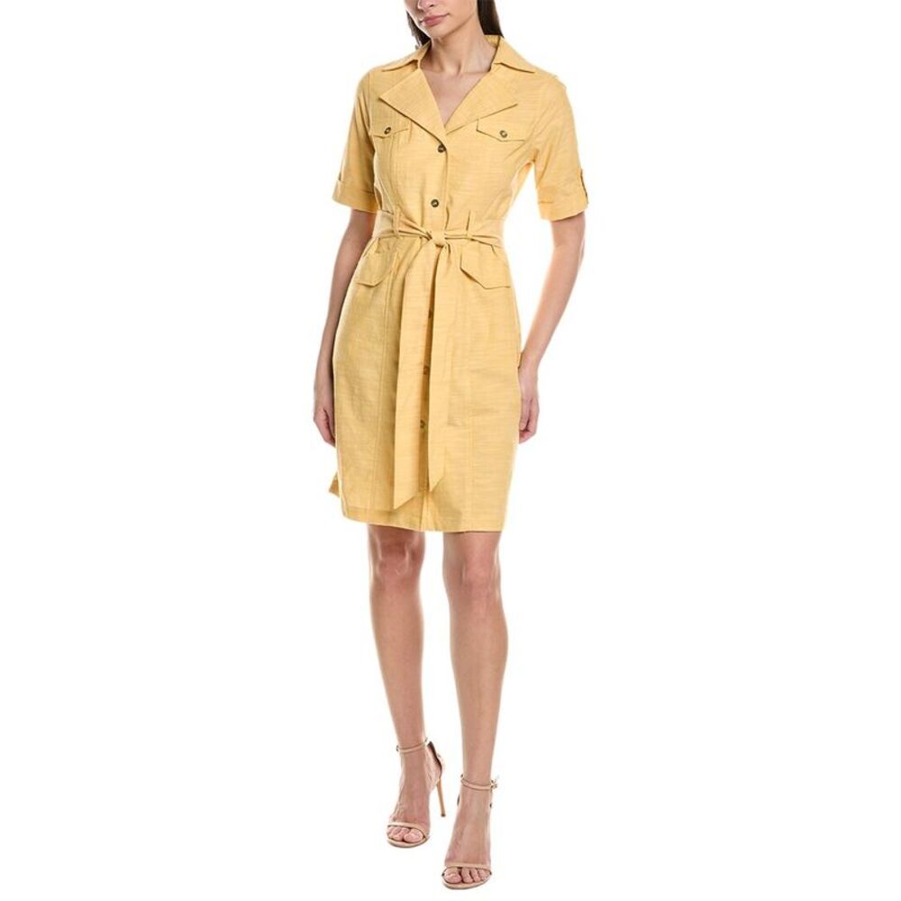 Sharagano Womens  Short Sleeve Shirtdress, Yellow